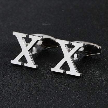 Cross-Border Specially Designed for Silver 26 English Letters Glossy Men's Cufflinks Manufacturer Wholesale Personalized French Shirt Cufflinks