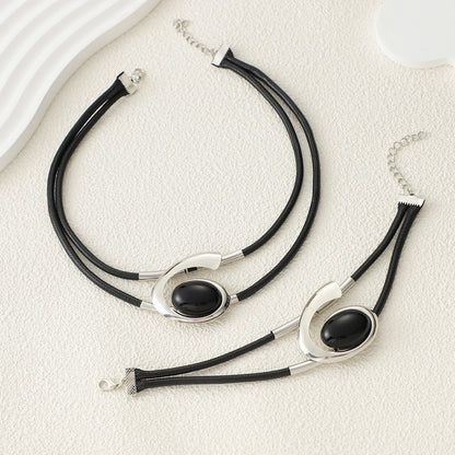Bohemian Style Necklace Bracelet Set Black Acrylic Snail Set Combination Ladies Necklace Bracelet