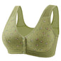 Front Button Middle-Aged and Elderly Large Size Push-Up Bra Thin Underwear Women's Soft Cotton Printed Wire-Free Vest Style Underwear