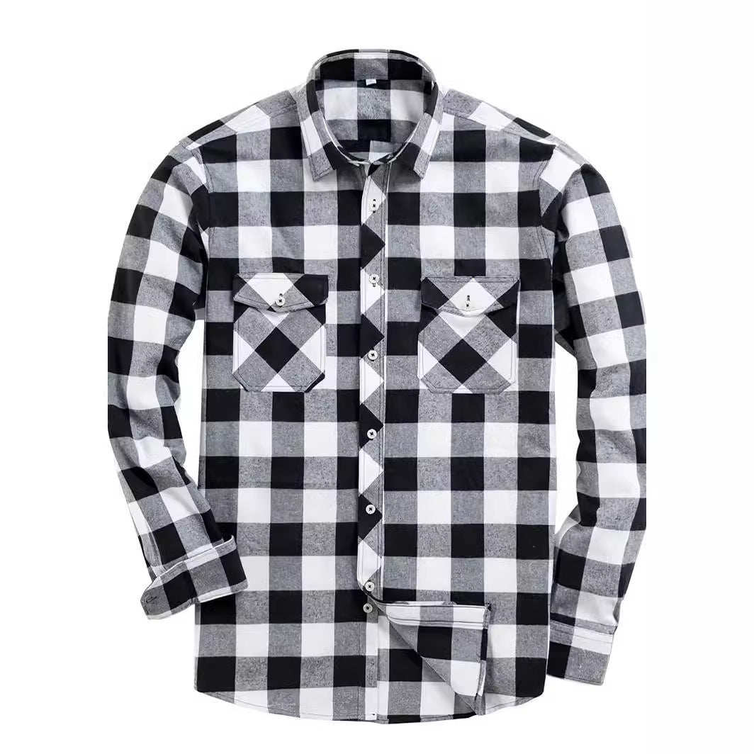 24 Years Amazon Explosions Men's Plaid Shirt Double Pocket Flannel Casual Plaid Shirt