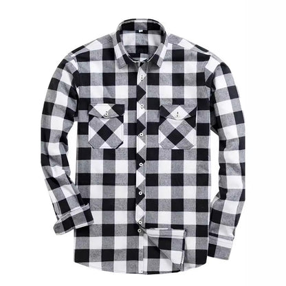 24 Years Amazon Explosions Men's Plaid Shirt Double Pocket Flannel Casual Plaid Shirt