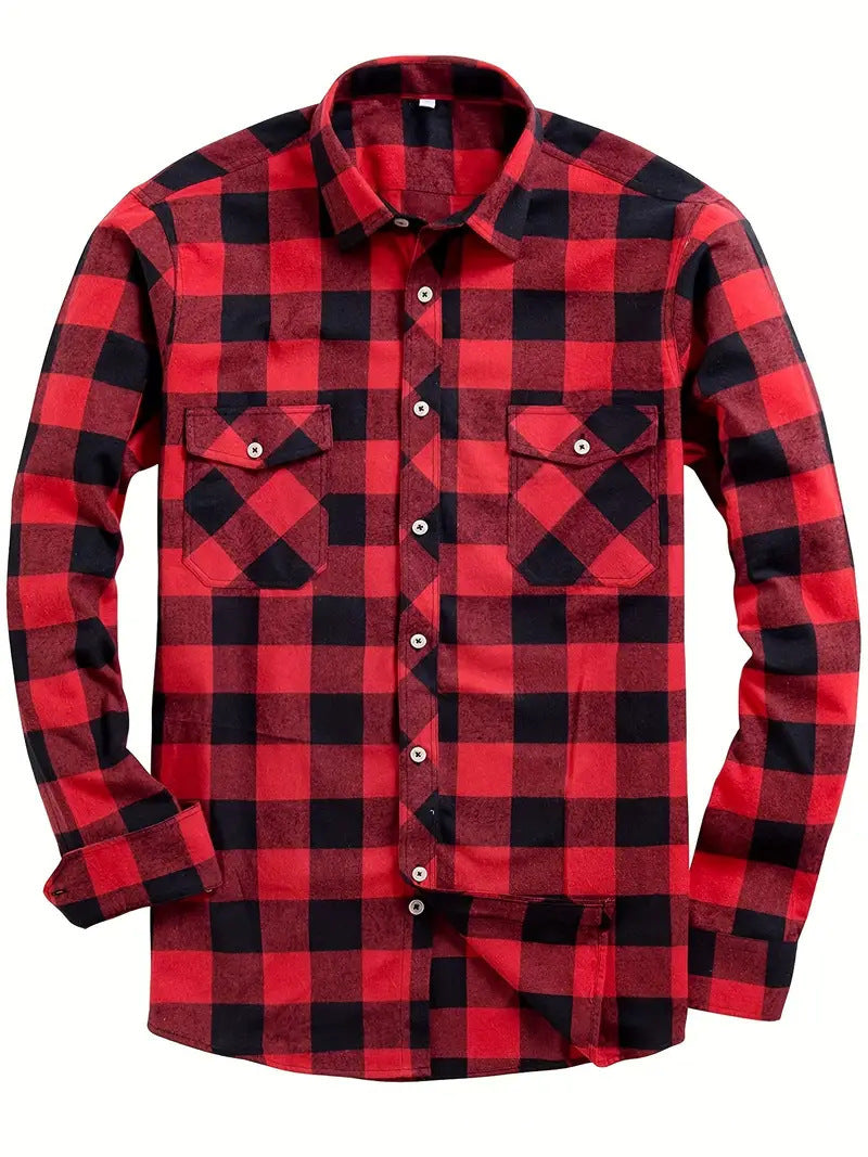 24 Years Amazon Explosions Men's Plaid Shirt Double Pocket Flannel Casual Plaid Shirt