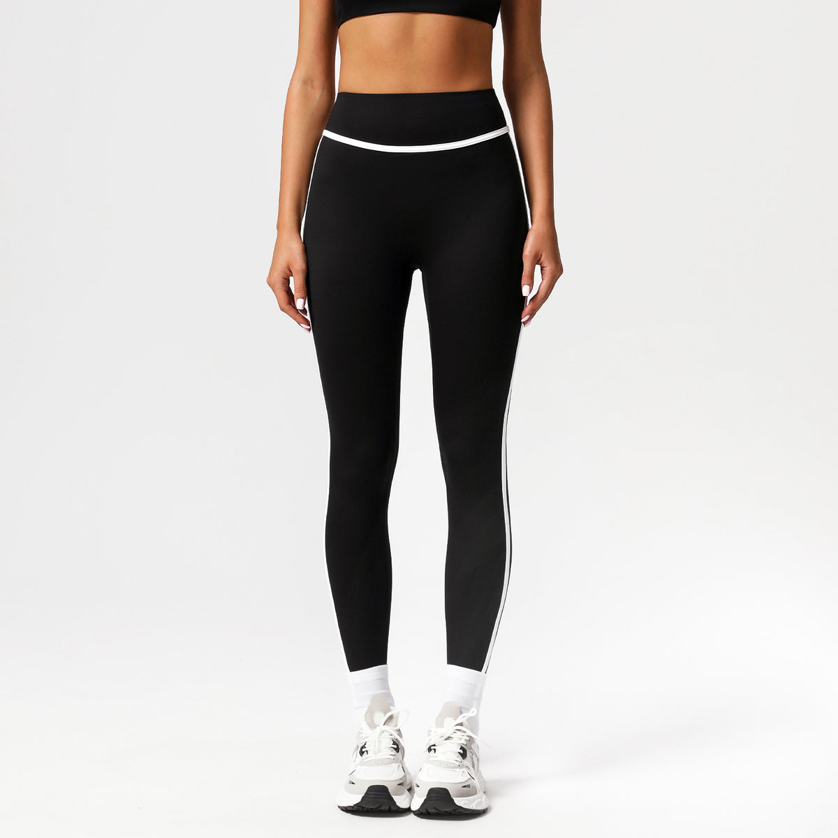 Cross-border Naked Contrast High Waist Yoga Pants Quick-drying Running Fitness Ankle-length Pants Outer Wear Tight Hip-lifting Sports Pants
