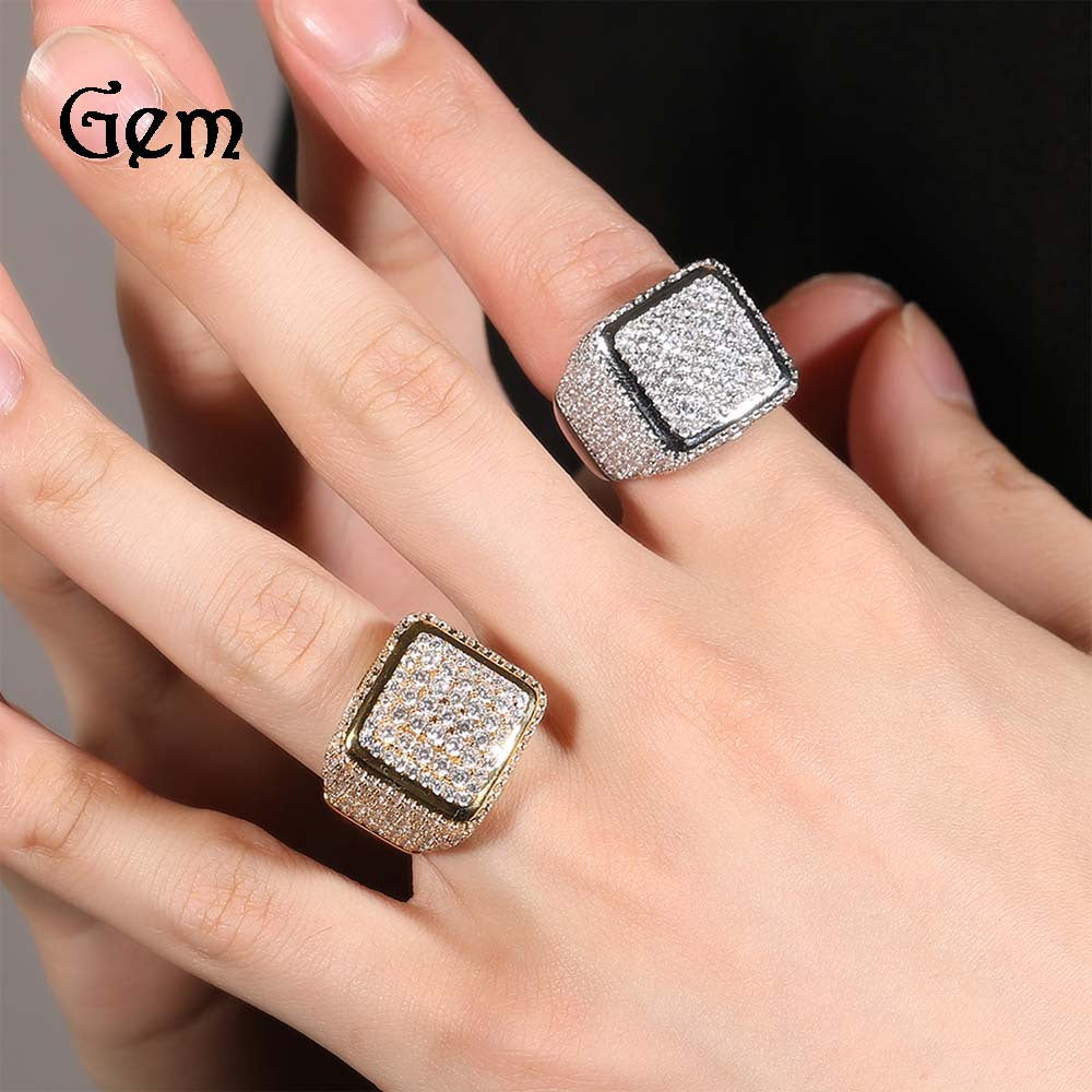 Europe and the United States cross-border jewelry hip hop retro large square ring copper inlaid zircon fashion personality trendy men's ring wholesale
