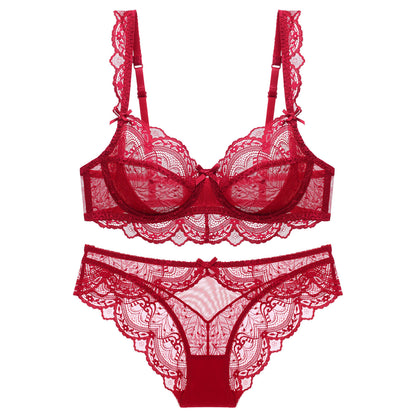 Ultra-Thin Sponge-Free Transparent Bra with Big Breasts and Small Lace Bra for Women Sexy Underwear Bra Set