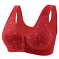 Front Button Middle-Aged and Elderly Large Size Push-Up Bra Thin Underwear Women's Soft Cotton Printed Wire-Free Vest Style Underwear