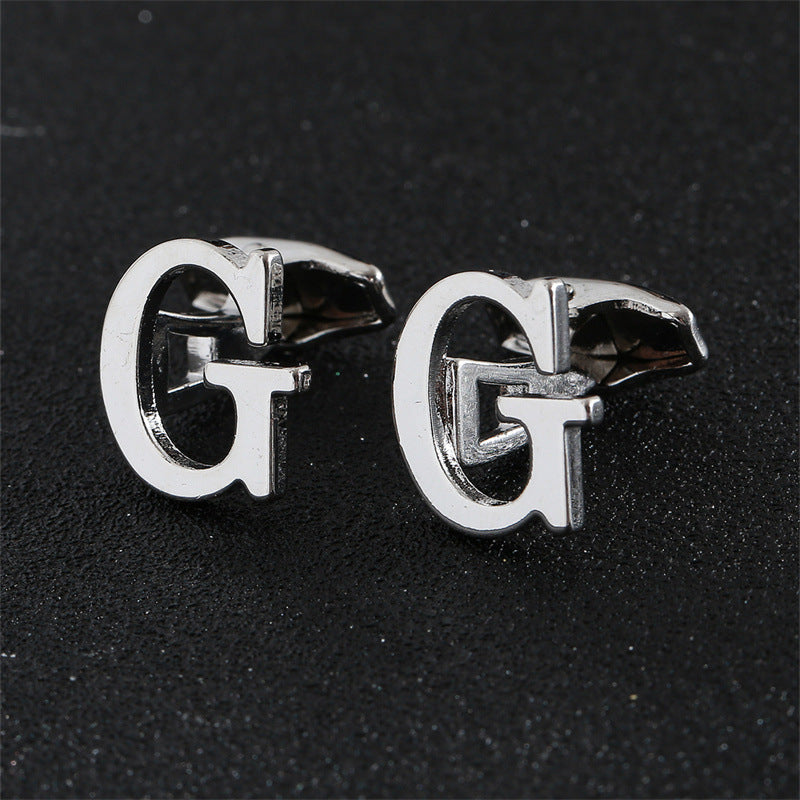 Cross-Border Specially Designed for Silver 26 English Letters Glossy Men's Cufflinks Manufacturer Wholesale Personalized French Shirt Cufflinks