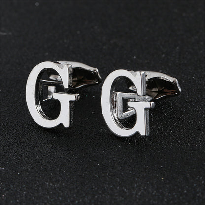 Cross-Border Specially Designed for Silver 26 English Letters Glossy Men's Cufflinks Manufacturer Wholesale Personalized French Shirt Cufflinks