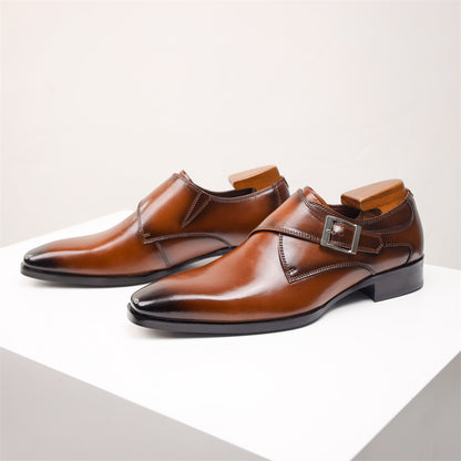 Cross-border plus size British Mengke Shoes Square-toed Real Leather Shoes Buckle Monk Men's Shoes Business Dress Leather Shoes Men's British Style