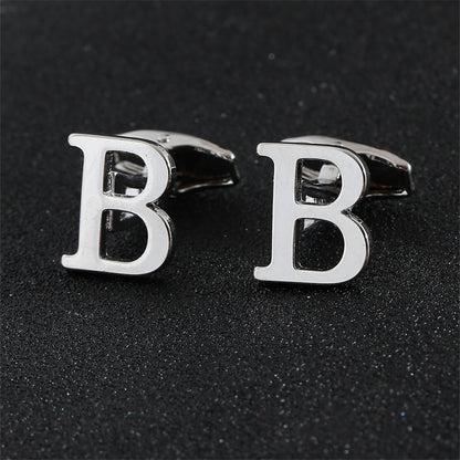 Cross-Border Specially Designed for Silver 26 English Letters Glossy Men's Cufflinks Manufacturer Wholesale Personalized French Shirt Cufflinks