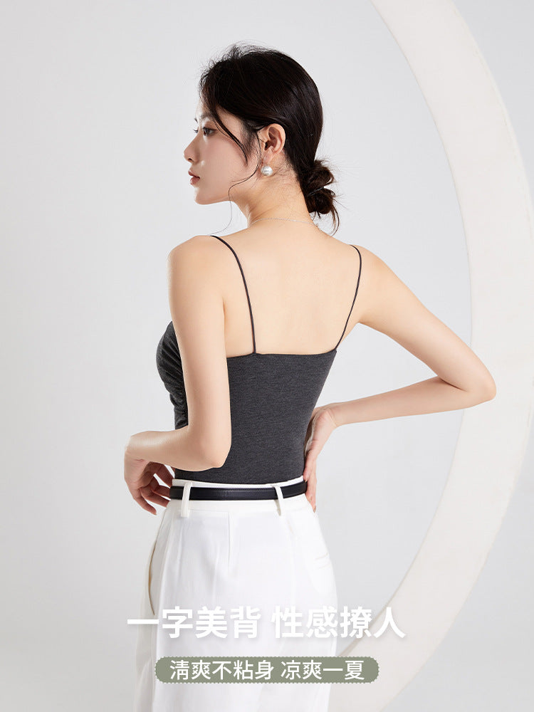 2026 New Style Pleated Camisole with Chest Pads, Integrated Bra, and Outerwear for Women in Summer