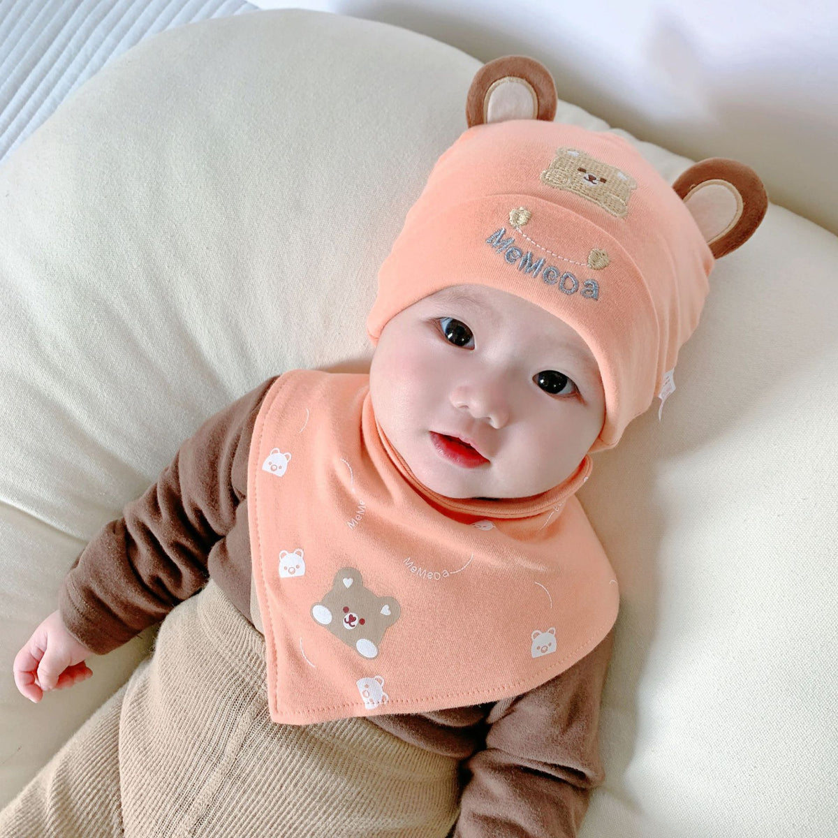 Katu Bear Infant Hat Spring & Fall 3-6-12 Months Male and Female Baby Pullover Hat Cotton 100-Day Sleeping Hat
