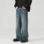 LKTM Men's# American vibe Lightning Crack Blue Jeans Men's cleanfit Slightly Slim Pants