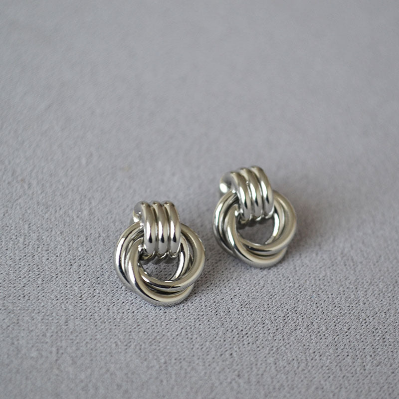 Japanese and Korean minority design simple winding double ring line brass gold plated 925 silver needle personality temperament earrings earrings