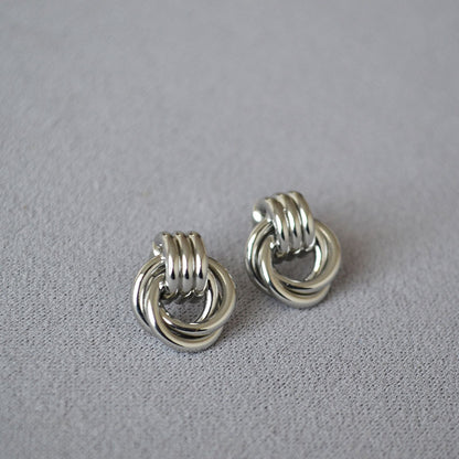 Japanese and Korean minority design simple winding double ring line brass gold plated 925 silver needle personality temperament earrings earrings