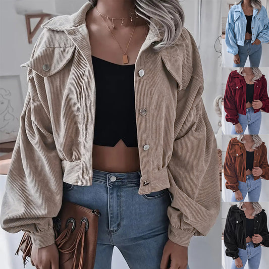 Ins Style Autumn and Winter European and American Lantern Long-Sleeved Corduroy Casual Short Outwear Jacket Amazon Hot Cross-Border Women's Clothing