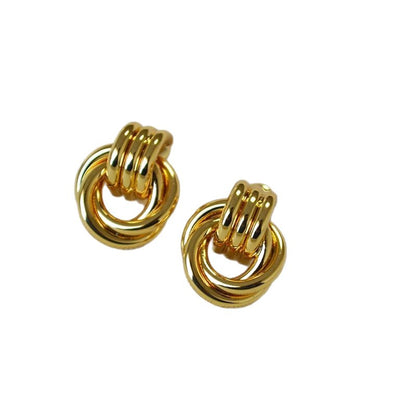 Japanese and Korean minority design simple winding double ring line brass gold plated 925 silver needle personality temperament earrings earrings