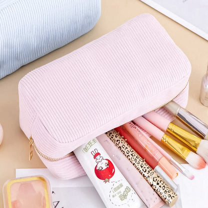 Feihong Cross-border Vertical Stripe Storage Bag Corduroy High-value Cosmetic Bag Portable Wash Bag Large Capacity Cosmetic Bag
