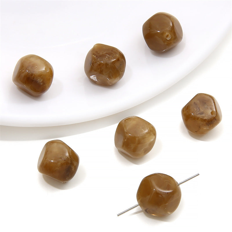 Acrylic Imitation Amber Stone Irregular Round Beads Loose Beads DIY Handmade Beaded Necklace Bracelet Material Accessories Wholesale