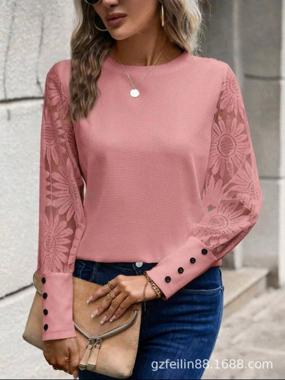 2024 Women's Waffle Button Women's Top