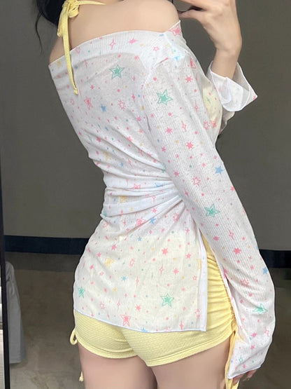 2025 New Split Swimsuit Women's Bikini Three-Piece Cover-Up Long-Sleeved Sun Protection Seaside Resort Hot Spring Pure Desire