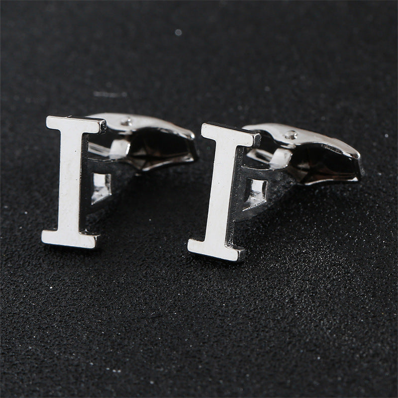 Cross-Border Specially Designed for Silver 26 English Letters Glossy Men's Cufflinks Manufacturer Wholesale Personalized French Shirt Cufflinks
