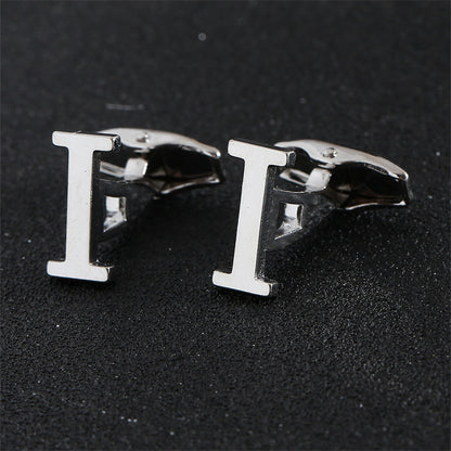 Cross-Border Specially Designed for Silver 26 English Letters Glossy Men's Cufflinks Manufacturer Wholesale Personalized French Shirt Cufflinks