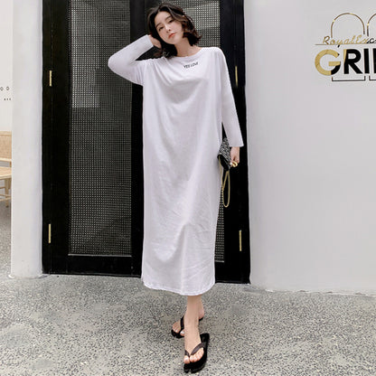 Spring and Summer Short-Sleeved Korean Internet Celebrity Lazy Maxi Skirt Elegant Dress Loose Large Size Women's Long T-Shirt Home Wear