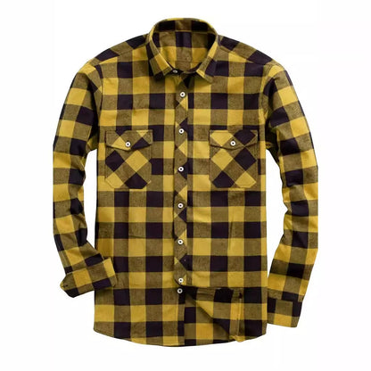24 Years Amazon Explosions Men's Plaid Shirt Double Pocket Flannel Casual Plaid Shirt