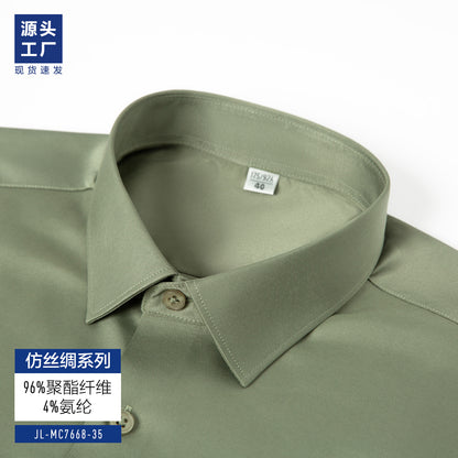 High-grade Silk White Shirt Men's Long-sleeved Business Dress Stretch Non-ironing Professional Tooling Best Man Shirt Men's Long-sleeved Business Dress