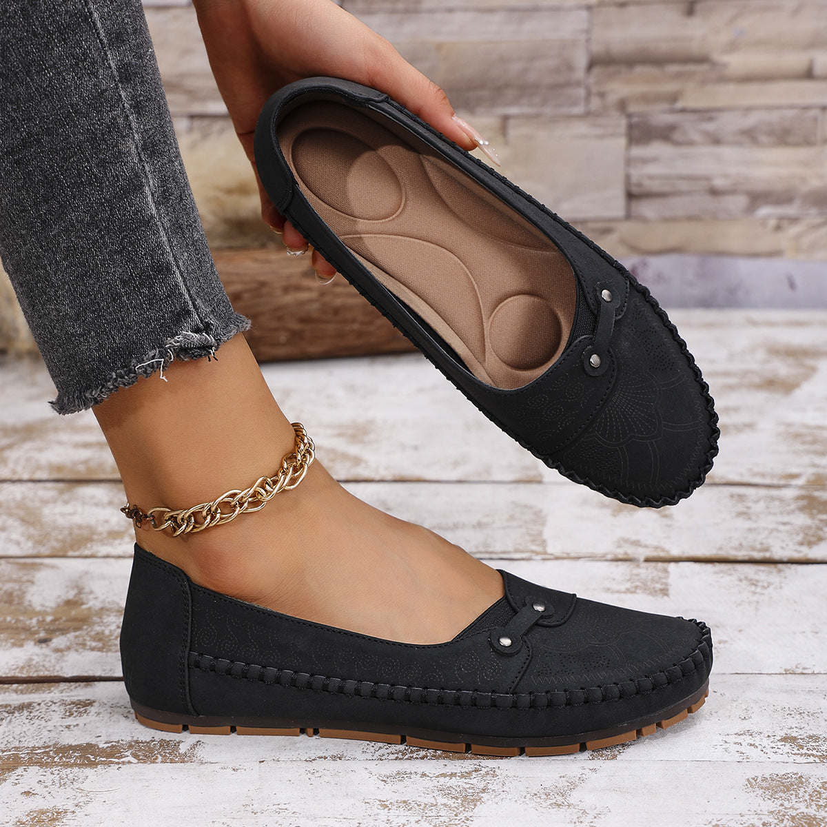 Large Size Popular Foreign Trade Stitched Laser Women's Flats Loafers Foreign Trade Cross-Border E-Commerce Supply Retro