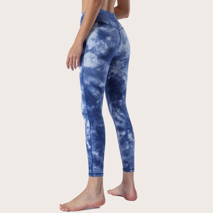 2023 Spring and Summer New Naked Yoga Pants Women's No Embarrassment Line High Waist Hip-lift Tie-dye Yoga Fitness Cropped Pants