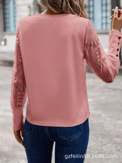 2024 Women's Waffle Button Women's Top