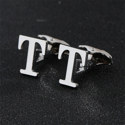 Cross-Border Specially Designed for Silver 26 English Letters Glossy Men's Cufflinks Manufacturer Wholesale Personalized French Shirt Cufflinks
