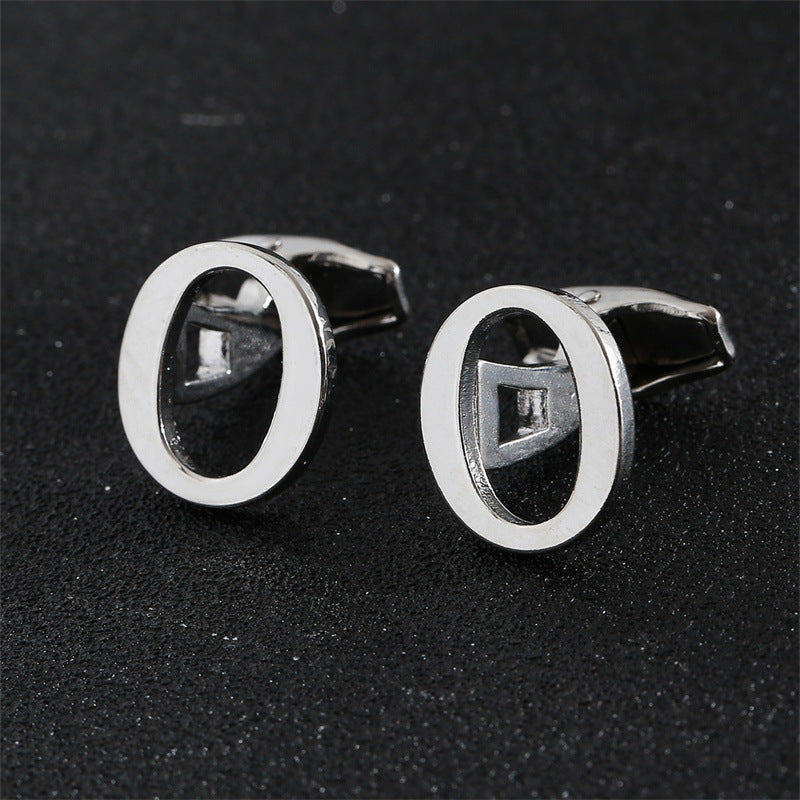 Cross-Border Specially Designed for Silver 26 English Letters Glossy Men's Cufflinks Manufacturer Wholesale Personalized French Shirt Cufflinks