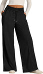 Cross-Border Export Amazon Temu2024 Spring and Summer European and American Style Pure Color Casual Wide-Leg Drawstring Elastic Waist Sweatpants