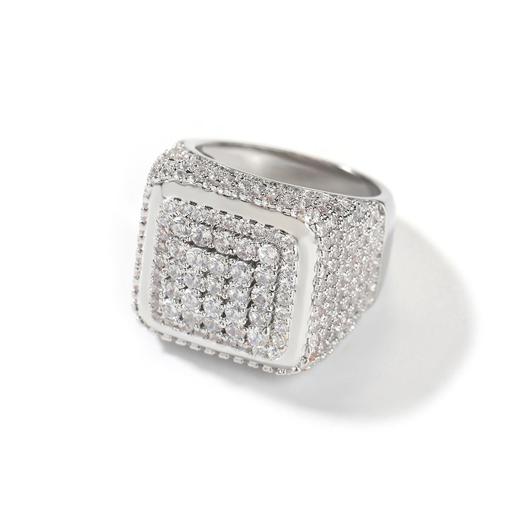 Europe and the United States cross-border jewelry hip hop retro large square ring copper inlaid zircon fashion personality trendy men's ring wholesale