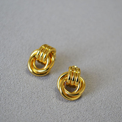 Japanese and Korean minority design simple winding double ring line brass gold plated 925 silver needle personality temperament earrings earrings