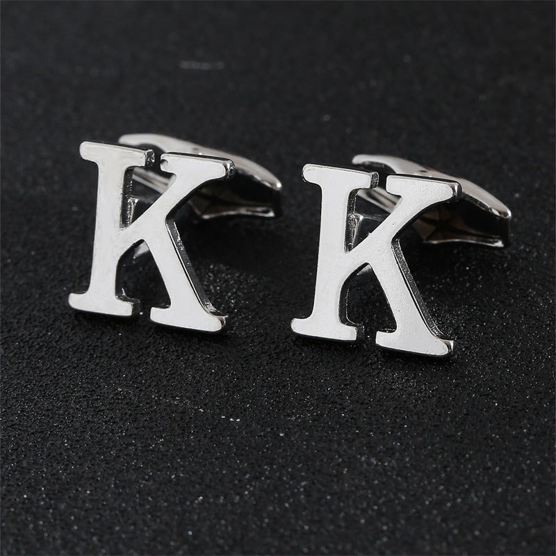 Cross-Border Specially Designed for Silver 26 English Letters Glossy Men's Cufflinks Manufacturer Wholesale Personalized French Shirt Cufflinks