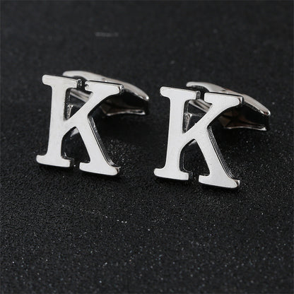 Cross-Border Specially Designed for Silver 26 English Letters Glossy Men's Cufflinks Manufacturer Wholesale Personalized French Shirt Cufflinks