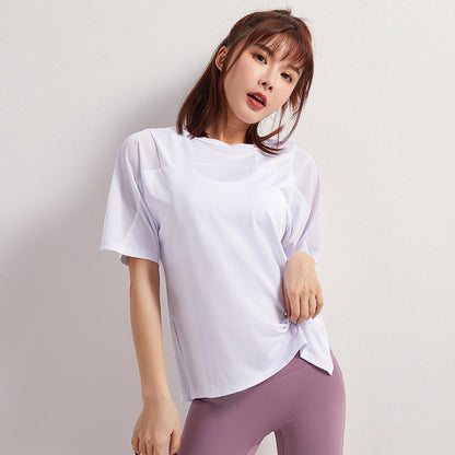 2025 Summer Yoga Top Loose Sports Short Sleeve Women's Quick-Drying Running Fitness Wear Top Breathable Exercise T-Shirt
