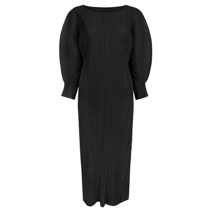 Miyake Simple and Comfortable Casual Dress for Women 2026 Spring Slim Fit Long-Sleeve Mid-Length A-Line Dress
