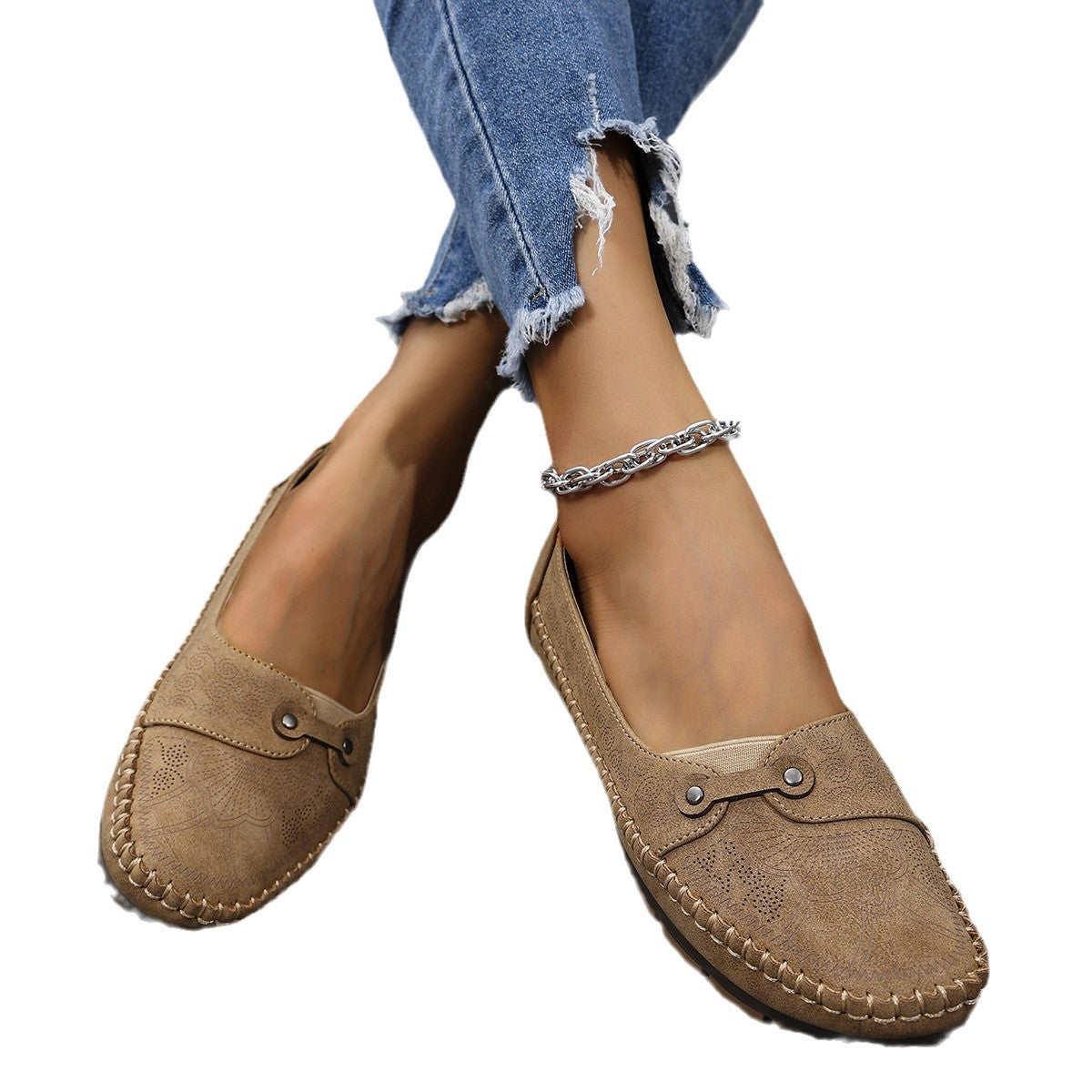 Large Size Popular Foreign Trade Stitched Laser Women's Flats Loafers Foreign Trade Cross-Border E-Commerce Supply Retro