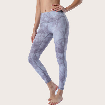 2023 Spring and Summer New Naked Yoga Pants Women's No Embarrassment Line High Waist Hip-lift Tie-dye Yoga Fitness Cropped Pants