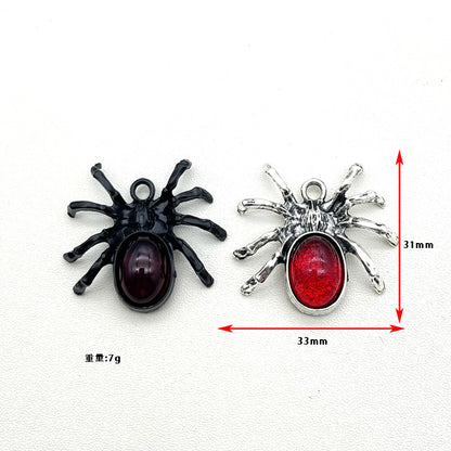 European and American New Alloy Ruby Spider Ancient Silver Pendant Jewelry Accessories DIY Halloween Pendant