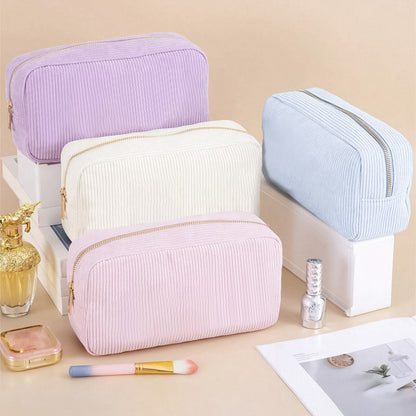 Feihong Cross-border Vertical Stripe Storage Bag Corduroy High-value Cosmetic Bag Portable Wash Bag Large Capacity Cosmetic Bag
