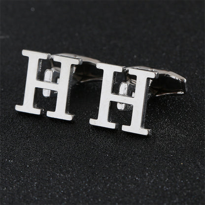 Cross-Border Specially Designed for Silver 26 English Letters Glossy Men's Cufflinks Manufacturer Wholesale Personalized French Shirt Cufflinks