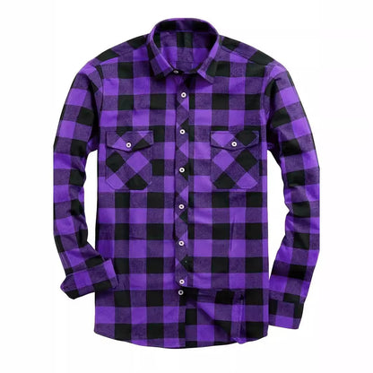 24 Years Amazon Explosions Men's Plaid Shirt Double Pocket Flannel Casual Plaid Shirt