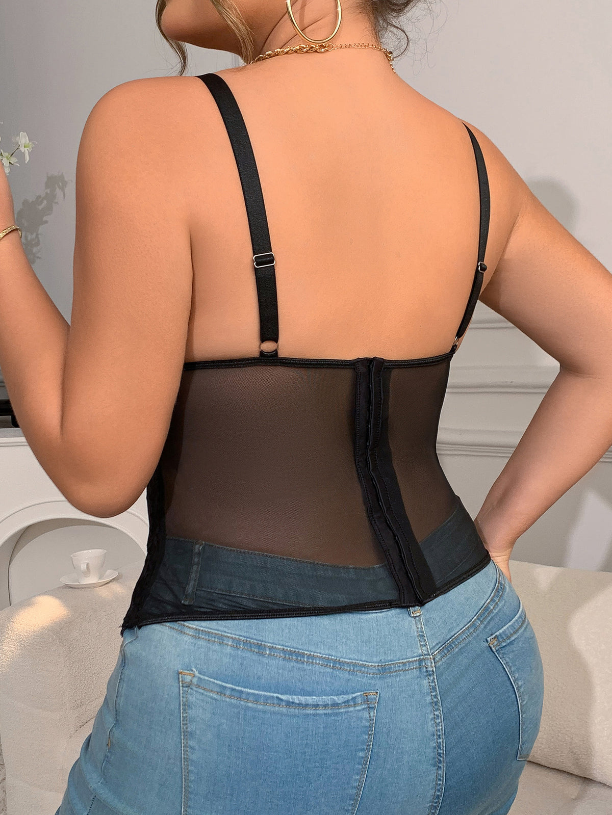 European and American Plus Size mm Exclusive Lace Sexy Cross-Border Popular Intimates Fishbone Bra Sexy See-Through Camisole