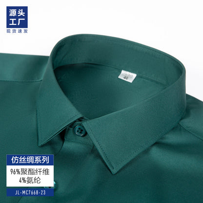 High-grade Silk White Shirt Men's Long-sleeved Business Dress Stretch Non-ironing Professional Tooling Best Man Shirt Men's Long-sleeved Business Dress